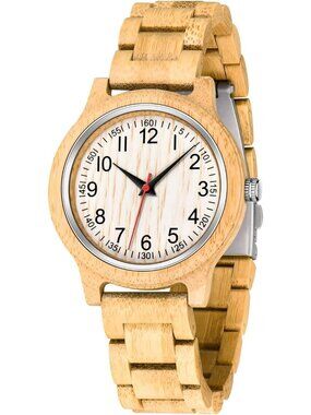 Women's Cream Adjustable Strap and Lightweight Wooden Quartz Wrist Watches